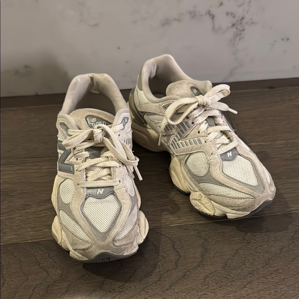 New Balance 9060 Cream and Gray Sneakers